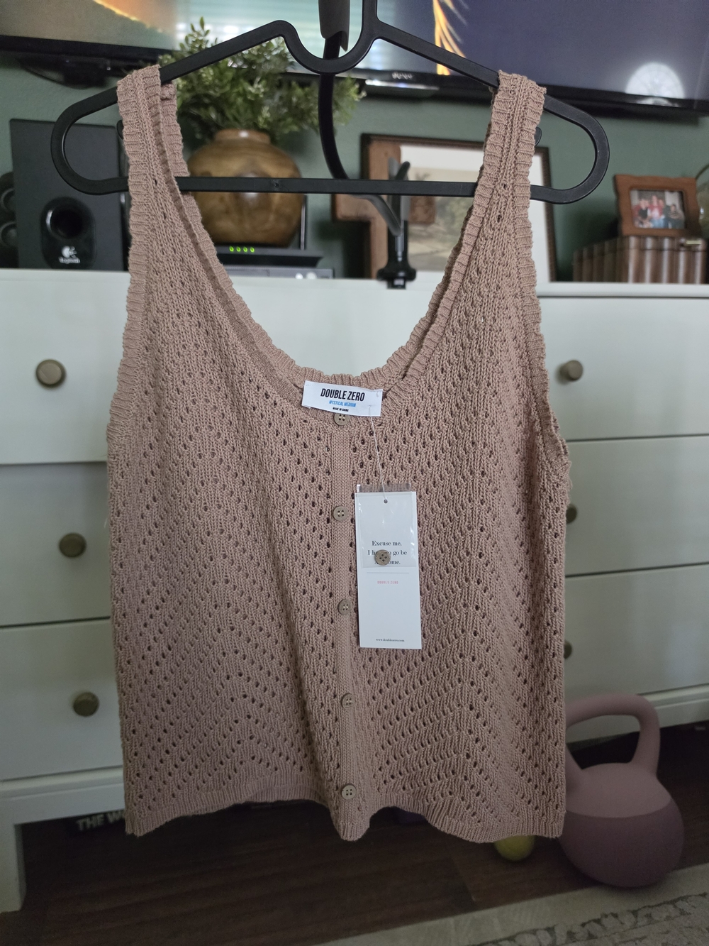 Double Zero Crochet Knit Button-Front Tank in Dusty Mauve